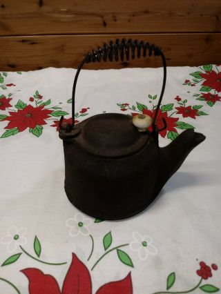 Vintage Wagner Ware Cast Iron Kettle & Tea/water Pot Sidney O Wire Bail Handle