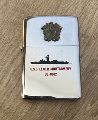 Vintage Military Zippo Lighter U.  S.  S.  Elmer Montgomery De - 1082 Usn Frigate Ship