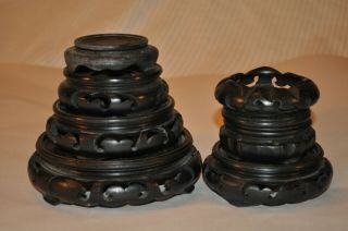 7 Vintage Chinese Carved Wood Vase Plant Stands