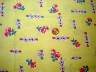 Floral On Yellow Vtg Feedsack Quilt Sewing Doll Clothes Craft Fabric
