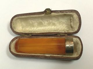 Antique Amber & Silver Cigar Cheroot Holder In Leather Case Date 1903