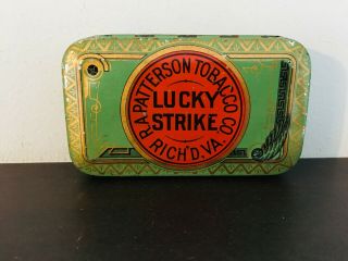 Vintage Empty Lucky Strike Horizontal Pocket Tobacco Tin - Antique - Advertising