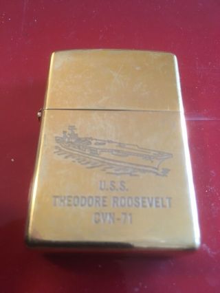 Solid Brass Zippo Lighter,  Uss Theodore Rooservelt,  Unstruck Pre Owned