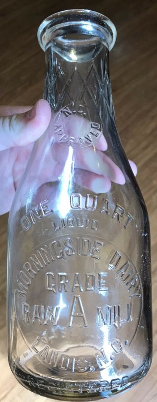 Vintage Glass Quart Milk Bottle From Morningside Dairy Of Landis,  N.  C.