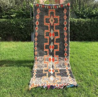 Vintage Boujaad Handmade Wool Moroccan Rug Carpet Berber Runner 2″x8″ Feet
