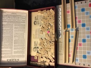 Vintage Scrabble Game Selchow & Righter,  Board,  Wood Tiles & Racks Complete ‘53