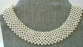 Stunning Vintage Estate Ab Rhinestone & Pearl Collar 17 " Necklace G1098