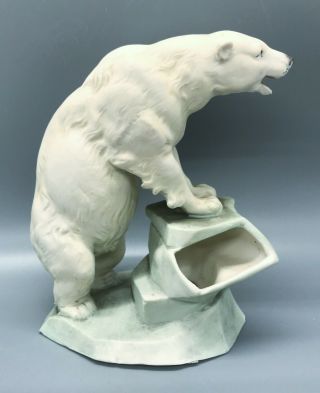 Antique Polar Bear On Iceberg Germany Bisque Porcelain Figural Match Holder