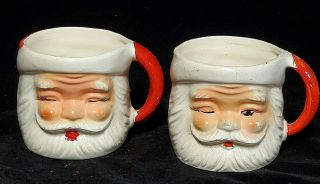 2 Vintage Santa Claus Head Face 2 3/4 " Mugs Christmas Japan