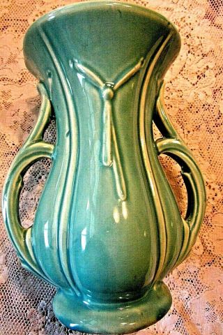 Vintage Signed McCoy USA Green Vase,  8 1/4 