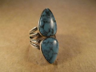 Vtg Harvey Era Sterling Silver & Turquoise Ring,  Unsigned,  Size 5.  75,  4.  8g