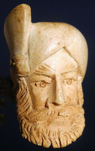 Vtg Carved Meerschaum Pipe Bearded Man Head Sultan Turban W/ Aigrette Persian 5 "
