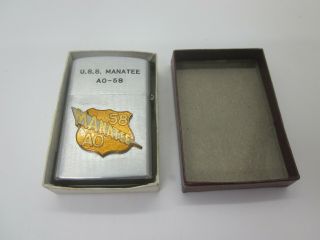 Uss Manatee A0 - 58 Vintage Cigarette Lighter & Box Vietnam Ww2 Korea Old Military