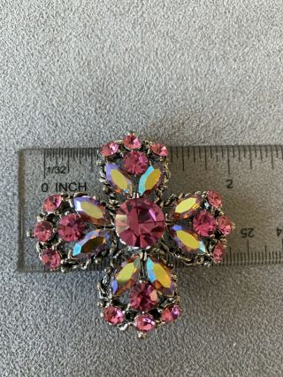 Vintage – Signed Weiss – Pink And Aurora Borealis Rhinestone Large Brooch Pin