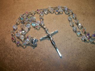 Vintage Gorgeous Sterling Silver Crystal Bead Crucifix Necklace Rosary /19 1/2 "