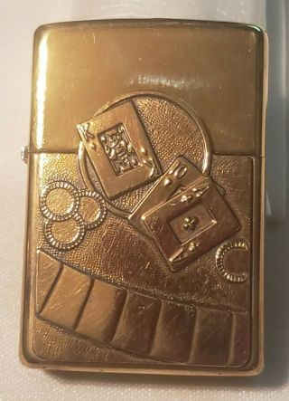 Zippo Lighter Brass Card Game Black Jack Table 1998