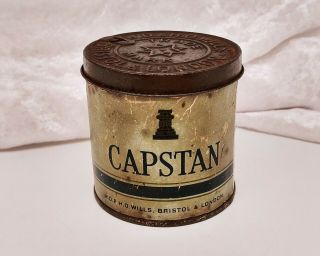 Vintage British Tobacco Tin - Wills Capstan Cigarettes - Rare Round Tin