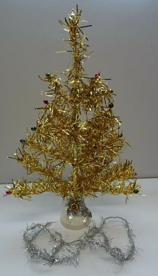 Vintage Miniature Aluminium Christmas Tree With Mercury Glass Baubles X 17