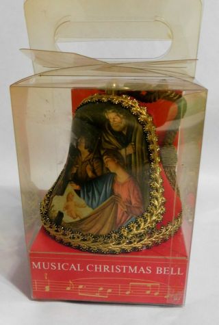 Vintage Reuge Velvet Christmas Scene On Silk Music Bell 1975