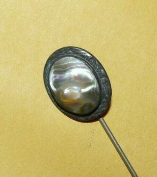 Vintage Antique Victorian Sterling Silver W/ Abalone Blister Pearl Stick Pin