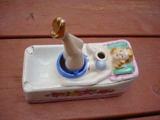 Vintage Naughty Nodder Lady Ashtray With Moving Nodding Legs In The Air