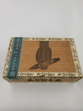Vintage Antique The Owl Cigar Wood Box