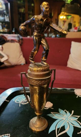 Rare Vintage Antique Figural 1940’s Cast Bowling Trophy Heavy