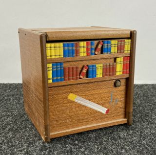 Vintage Wooden Mechanical Cigarette Dispenser Music Box Japan Little Dog Pops Up