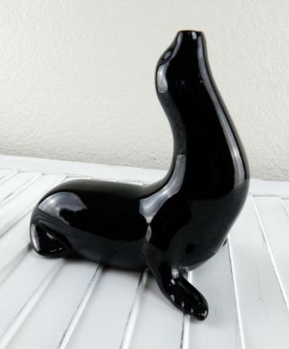 Camark Pottery Vintage Ceramic Black Seal Figurine Fish Bowl Stand