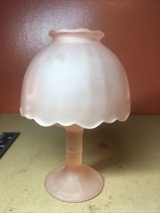 Vintage Frosted Light Pink Tea Candle Lamp 5 1/2 " Tall Made In Taiwan