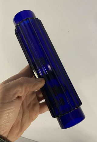 Antique Vtg Art Deco Cobart Blue Glass Bed Lamp Slip Shade Light Fixture Part
