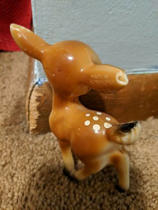 2 Vintage Hard Plastic Big Blue Eyes Christmas Reindeer Deer Fawn Bambi Figure 3