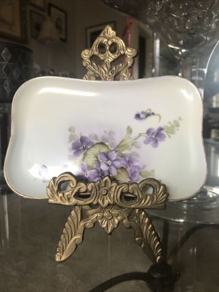 Limoges France Violets Purple Floral Small Plate Gold Edges Vintage Antique