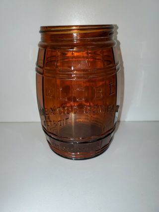 Vintage 9 " Globe Tobacco Co.  Detroit Pat 1882 Amber Barrel Glass Bottle/jar