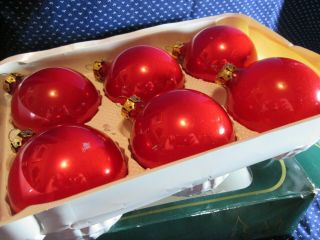 Visions By Holly 6 Vintage Designer Red Glass Christmas Ornaments
