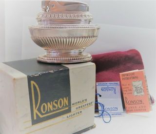 Vintage Ronson Queen Anne Table Lighter With Box,  Pouch,  Paperwork