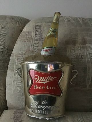 Vintage Miller High Life Champagne Of Beer Bucket With Bottle