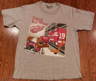 Vintage Detroit Red Wings Lee Sport T Shirt Size L Usa Gray Embroidered Nutmeg