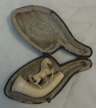 Vintage Meerschaum Pipe / Cheroot Holder In Case