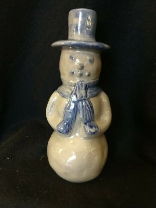 Vintage Beaumont Brothers Pottery Snowman Blue On Gray