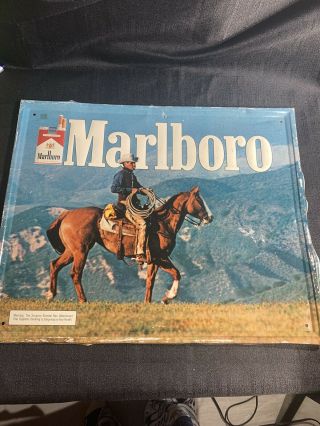 Vintage Marlboro Cigarettes Advertising Cowboy Metal Sign 21 1/2 By 17 1/2 In