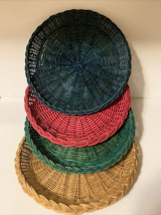 4 Color Vintage Wicker Paper Plate Holders Bamboo Rattan Woven Tailgating Picnic
