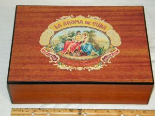 - La Aroma De Cuba - Empty Wood Cigar Box W/new Savoy Humidifier