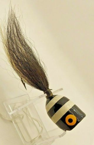 Old Lure Vintage Large Wood And Hair Popper In Black And White For Muskie/pike.