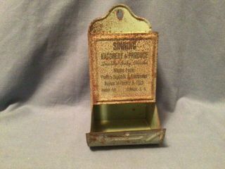 Vintage Tin Metal Wall Mount Match Box Holder W/advertising Fulton Corp.  Usa