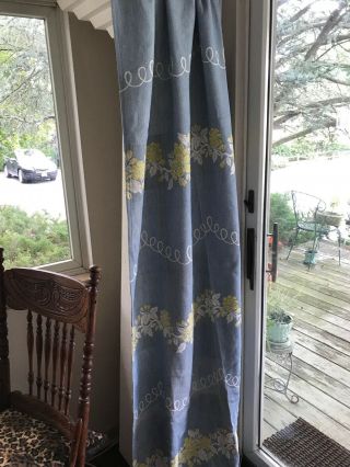 Blue / Yellow Flowers Bates Curtains Vintage 50 