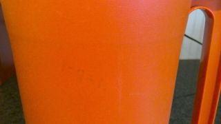 Vintage Orange Tupperware 1 Gallon Pitcher 1416 - 2 With Push Button Lid 3