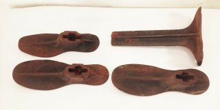 Vtg Antique Cast Iron Cobbler Shoe Making Stand Base Anvils Forms Molds