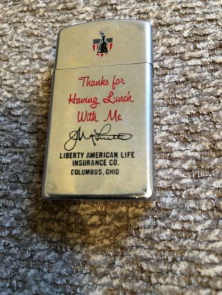 1960’s Liberty American Life Insurance Company Slim Zippo Lighter Columbus Ohio