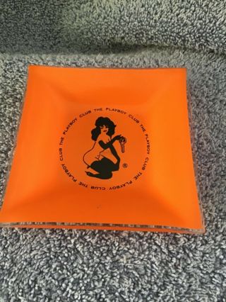 Vintage Playboy Club Orange Black Ash Tray Trinket Dish Nude Advertising Glass